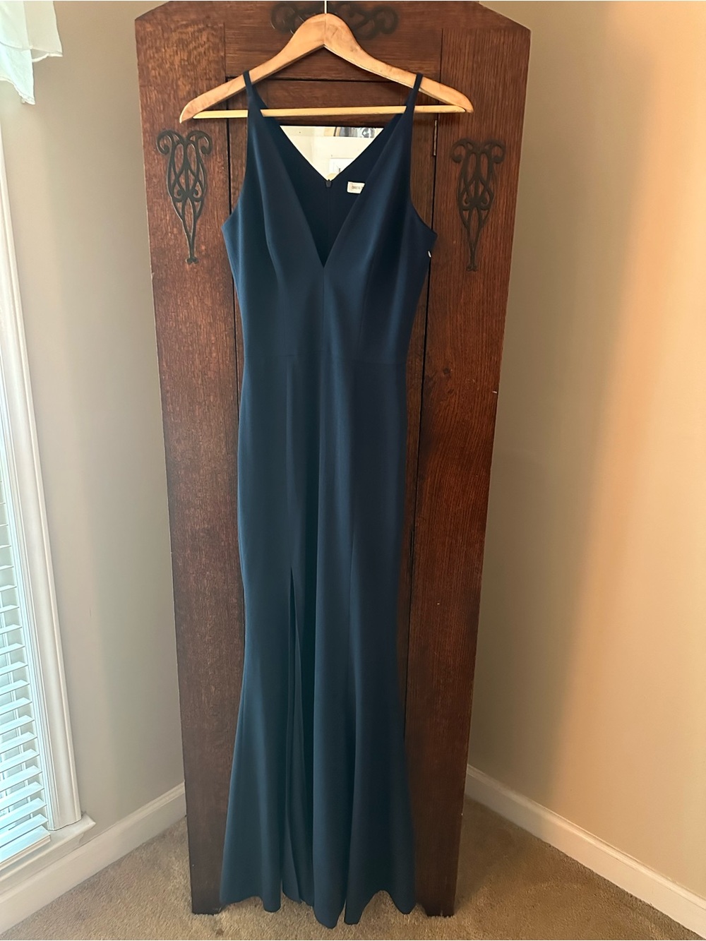 Dress the Population Iris Midnight Blue Elegant V-Neck Slit Evening Gown Size S - Picture 3 of 10